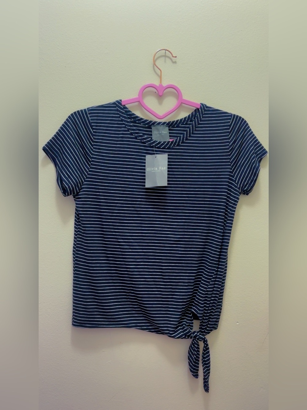 Olivia Rae Navy and White Striped Tee with Side Tie